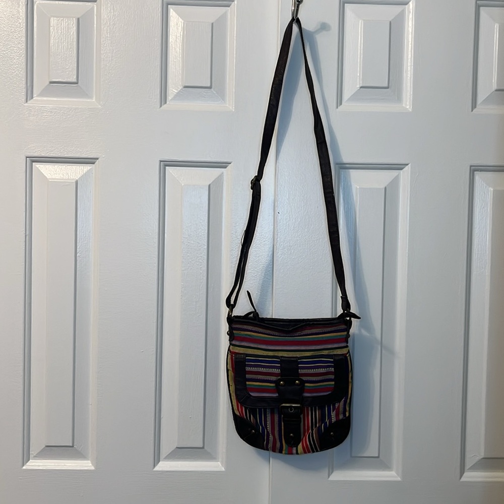 Colorful Striped Faux Leather Crossbody Bag Purse - Picture 2 of 10